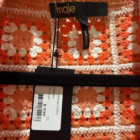 New with tags size 1- small Maje Fringe crochet orange sweater cardigan so cute - Picture 5 of 5